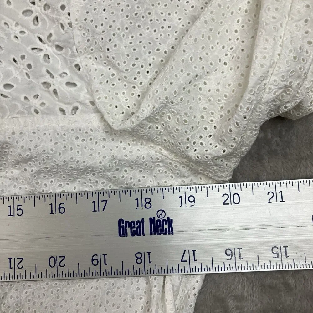 Tory Burch Shirt Dress Womens 12 White Cotton Eyelet Lace Bell Sleeve Vacation